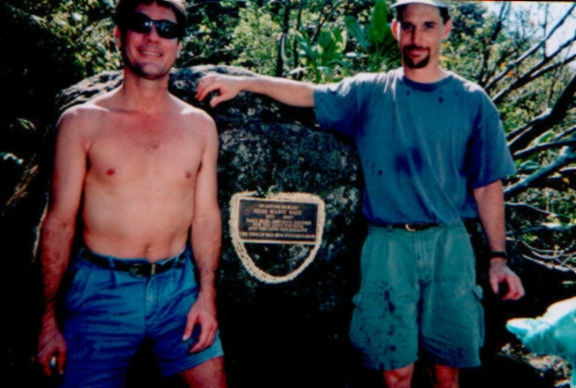 Justin and Jim show the Memorial Plaque